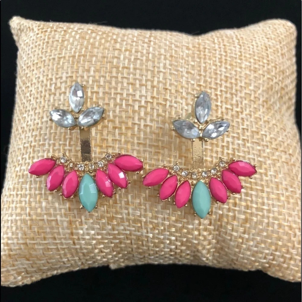 Double side drop fashion earrings gold tone pink